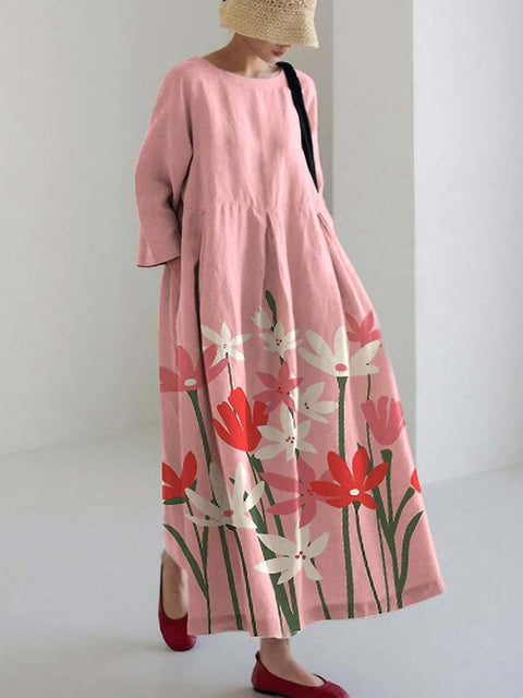 Lockeres, modisches Premium-Kleid mit Rundhalsausschnitt und langen Ärmeln und Aufdruck m301044