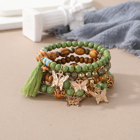 Nouveau bracelet bohème créatif à pompons et perles multicouches m3331286