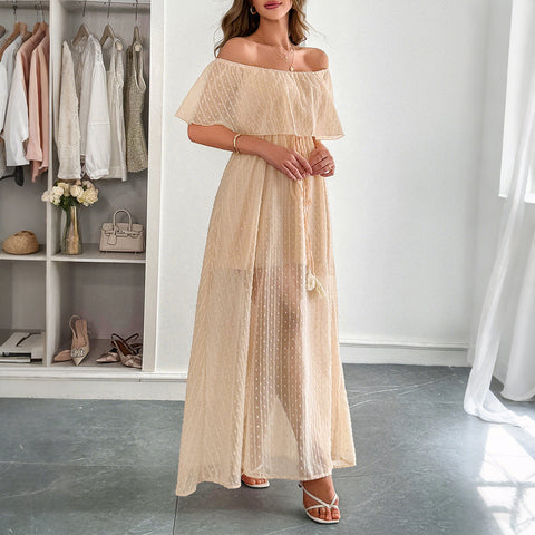 Temperament elegante rohr top taille kurzarm frauen lange kleid kleid m301405 