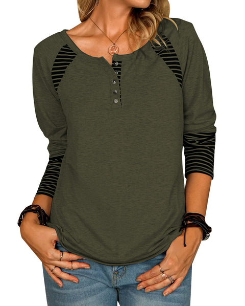 Damen Langarm Bedrucktes Gestreiftes Casual T-Shirt Top Weiblich M300352 