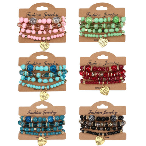 Bohemian beaded peach heart love bracelet, rhinestone elastic bracelet m3331225