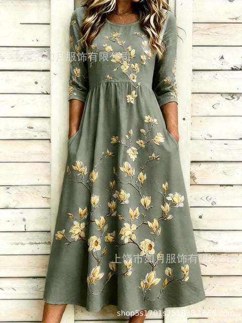New digital short-sleeved printed women's 7-point sleeve casual dress m303012