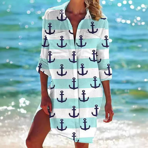 Bikinijacke Shirt Badeanzug Strickjacke Damen bedruckt Resort Strandshirt m301274 