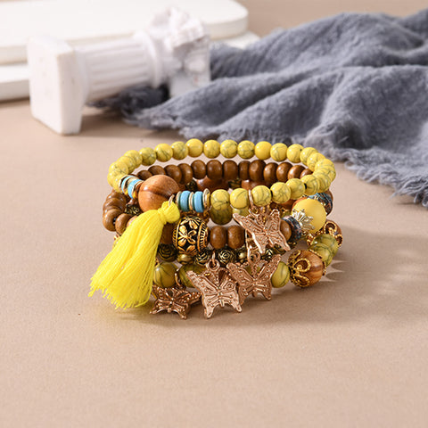 Nouveau bracelet bohème créatif à pompons et perles multicouches m3331286