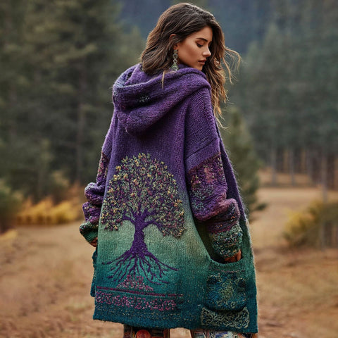 Cardigan long imitation knitted lazy wind hooded long cardigan sweater autumn and winter women's clothing m302125
