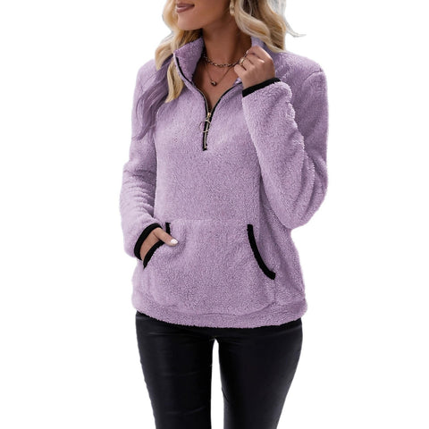 Autumn and winter semi-turtleneck zipper pocket plush sweater m302165