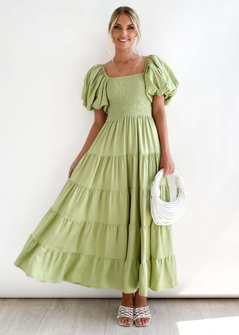 Robe longue imprimée à manches bouffantes et épaules dénudées pour femme M300282 
