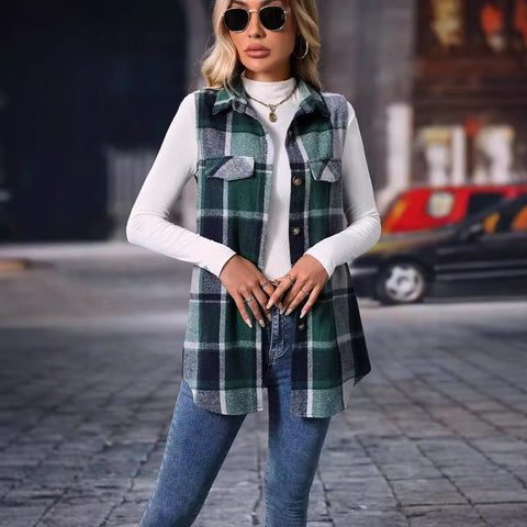 Damen Herbst und Winter Mode Plaid Ärmellose Weste lose m300977 