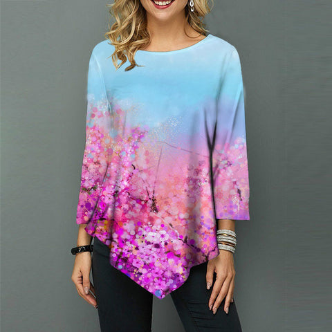 Street hipster crew neck loose irregular hem women's shirt m301562