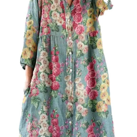 Robe chemise ample à col ras du cou et manches longues pour femme, imprimée, de qualité supérieure, m301050