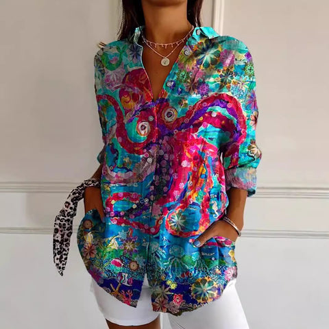 Sommertrend Langarmshirt Blumenmuster Druck 3D Shirt m301226 