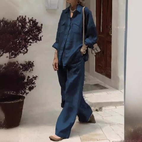 Women's long-sleeved shirt loose pants two-piece set m302108