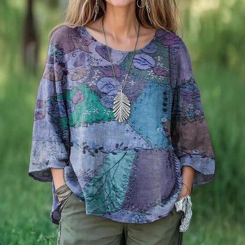 Lässiger Rundhalspullover mit neun Viertelärmeln und Digitaldruck für Damen, T-Shirt m301422 