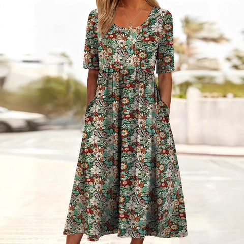 Summer new mid-waist women's casual round neck printed pendulum skirt m302479