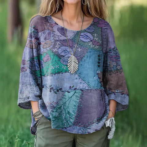 Lässiger Rundhalspullover mit neun Viertelärmeln und Digitaldruck für Damen, T-Shirt m301422 
