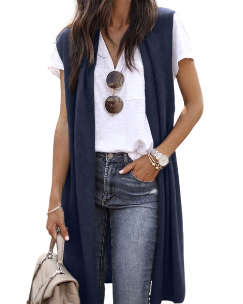 Cardigan tendance mi-long sans manches pour femme M300300 