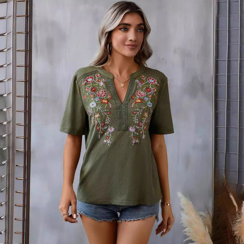10.000-Nadel besticktes Spitzentop für Damen, T-Shirt m300884 