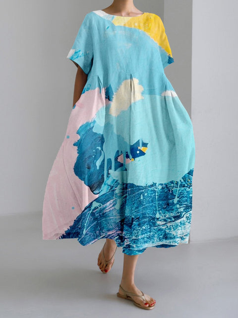 Linglong Leinen Kurzarm Damenkleid M300183 