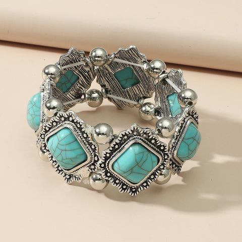 Bracelet élastique ethnique rétro en alliage turquoise m3331053