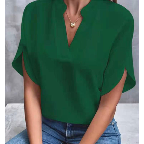 Casual solid color V-neck loose shirt top m303051