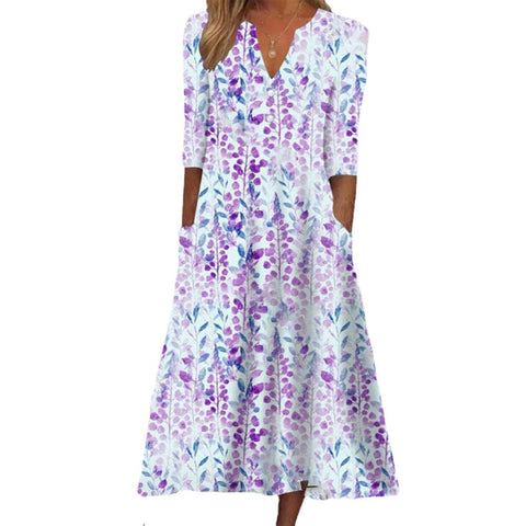 Bedrucktes Kleid mit halblangen Knöpfen M300188 