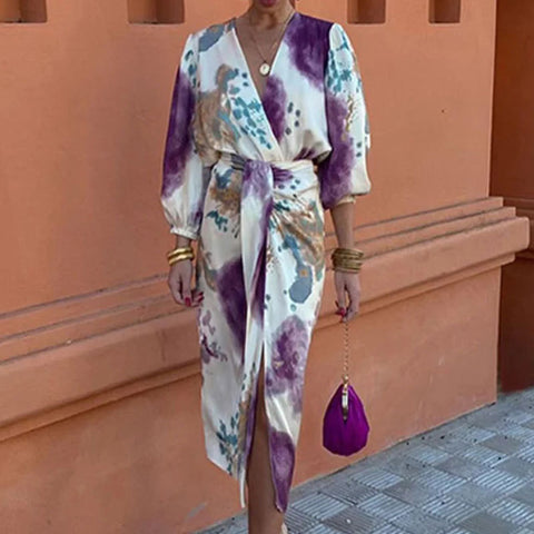 Casual long-sleeved shirt split-ended long skirt set m302786