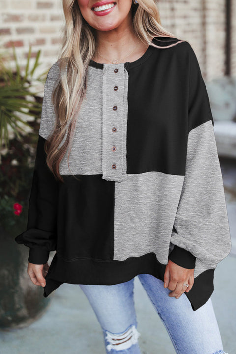 Spleißen kontrastierenden Fleece Schnalle langen Revers Pullover Damen Obermaterial m301011 