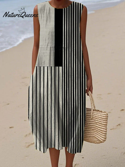 New sleeveless casual printing temperament long dress dress slim fit small fresh m302083
