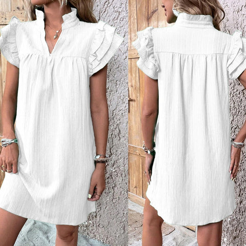Robe pull polyvalente à col en V et manches en feuille de lotus multicouches m301019 