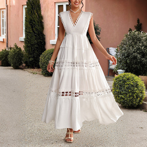 Urlaub stil hohe taille spleißen lange kleid kleid frauen kleidung m301388 