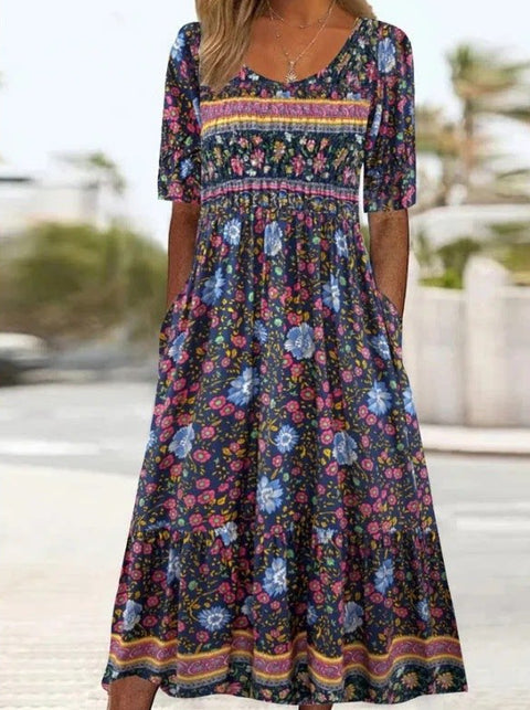 Up and down splicing pocket size printing large wide dress m302623-1