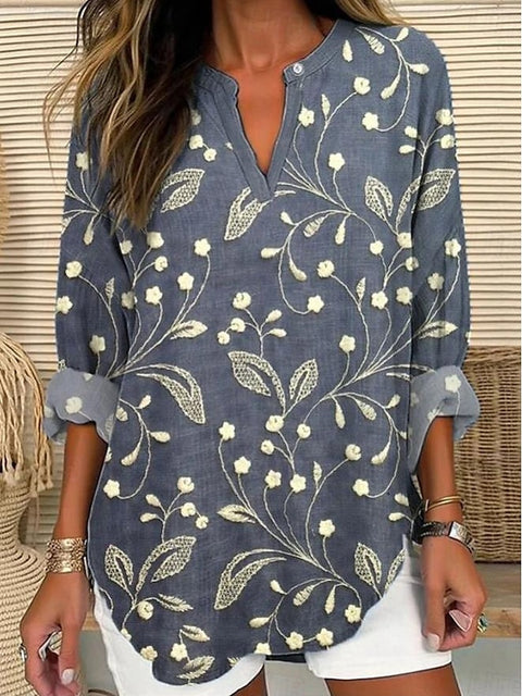 Kleine V-ausschnitt button-down schulter langarm frauen T gebogene saum kleidung m301361 