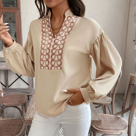 Langarm Stehkragen Ethno Style Shirt Damen m300817 