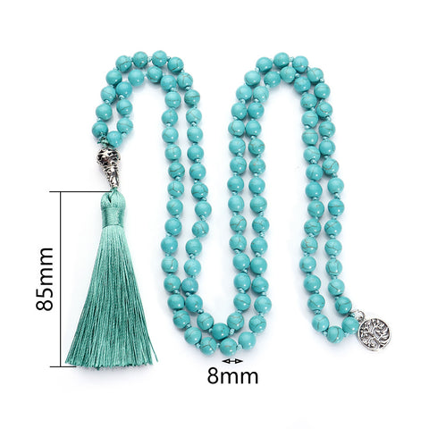 Collier pendentif arbre de vie de méditation 108 pierres semi-précieuses m3331275 
