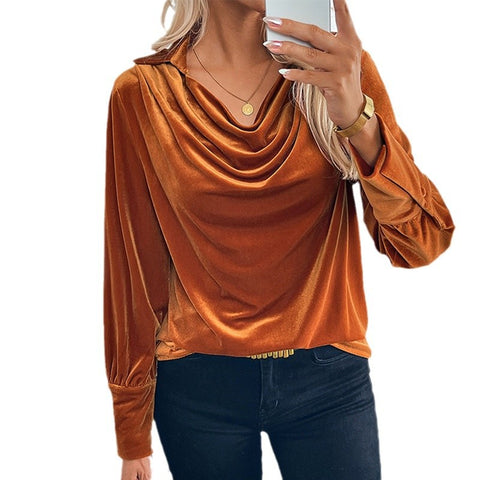 Temperament retro samt hemd elegante schwingenden kragen frauen hemd frauen m300774 