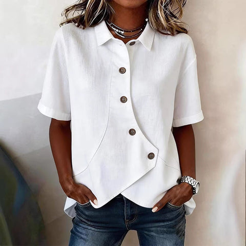 Ladies casual solid color irregular shirt m302626