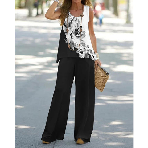 Ensemble gilet et pantalon décontractés à col ras du cou et sans manches m301296 
