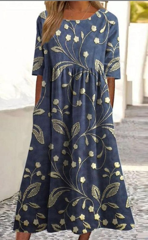 Up and down splicing pocket size printing large wide dress m302623-1