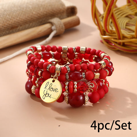 Nouveau bracelet bohème créatif à pompons et perles multicouches m3331286