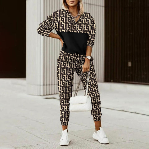 Modisches, lässiges, bedrucktes, langärmliges, schmales Pullover- und Hosen-Set m301183 