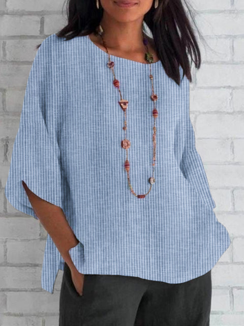 Spring and summer crew neck cotton and linen solid color loose top T-shirt m301440