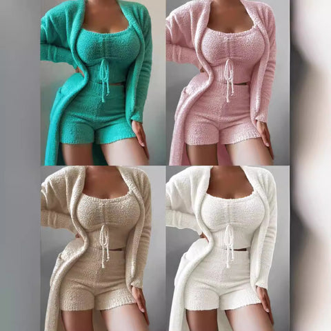 Ensemble pyjama trois pièces en peluche à lacets, ensemble décontracté, vêtements de détente m301066 