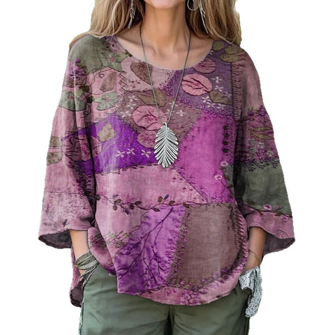 Lässiger Rundhalspullover mit neun Viertelärmeln und Digitaldruck für Damen, T-Shirt m301422 