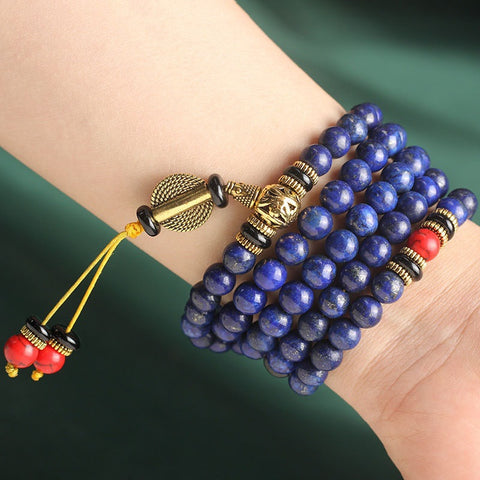 Lapislazuli 108 Buddha Perlen Armband mit roten türkisfarbenen Perlen m3331230
