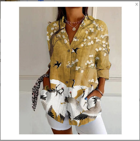 Fashion casual drape retro shirt long sleeve top m303039