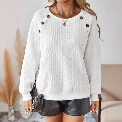 Lässiger Winterpullover mit Rundhalsausschnitt und Knopfleiste, Strickpullover m301487 