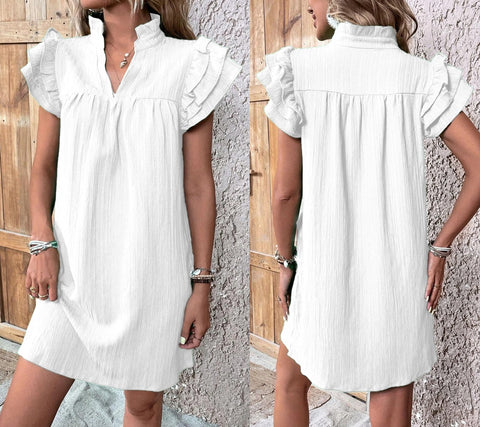 Robe pull polyvalente à col en V et manches en feuille de lotus multicouches m301019 