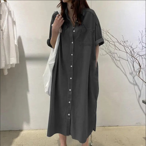 Denim long skirt Amazon new shirt collar denim casual skirt long skirt m301969
