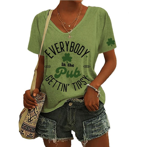 3D digital printing letter series women's V-neck short-sleeved T-shirt m301557