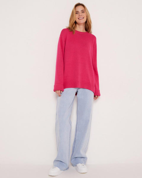 Women's knitted sweater crew neck solid color loose sweater m300667